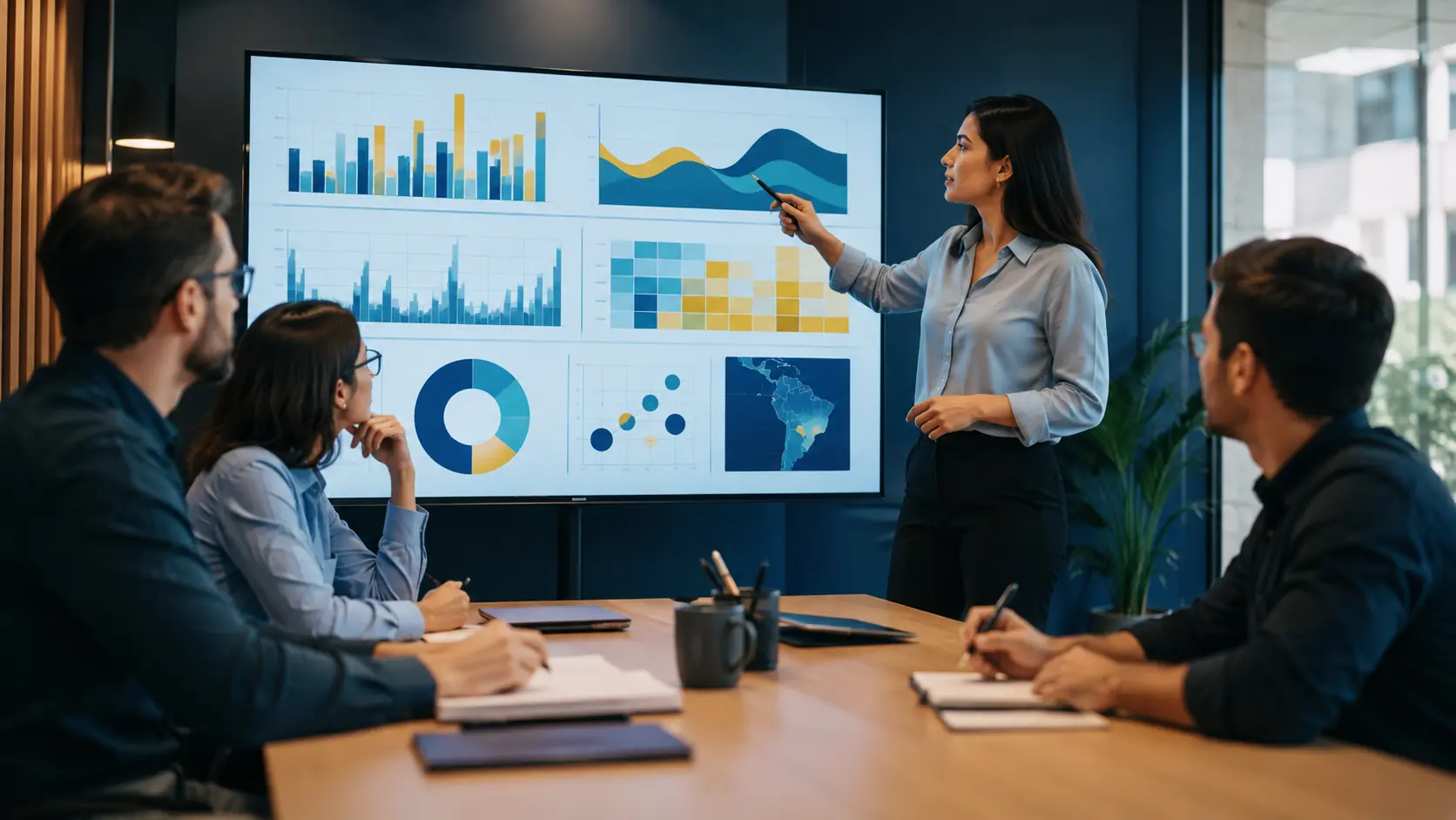 Visualización digital de datos e inteligencia artificial en un entorno tecnológico, vinculada con nuevas habilidades laborales y análisis de información.