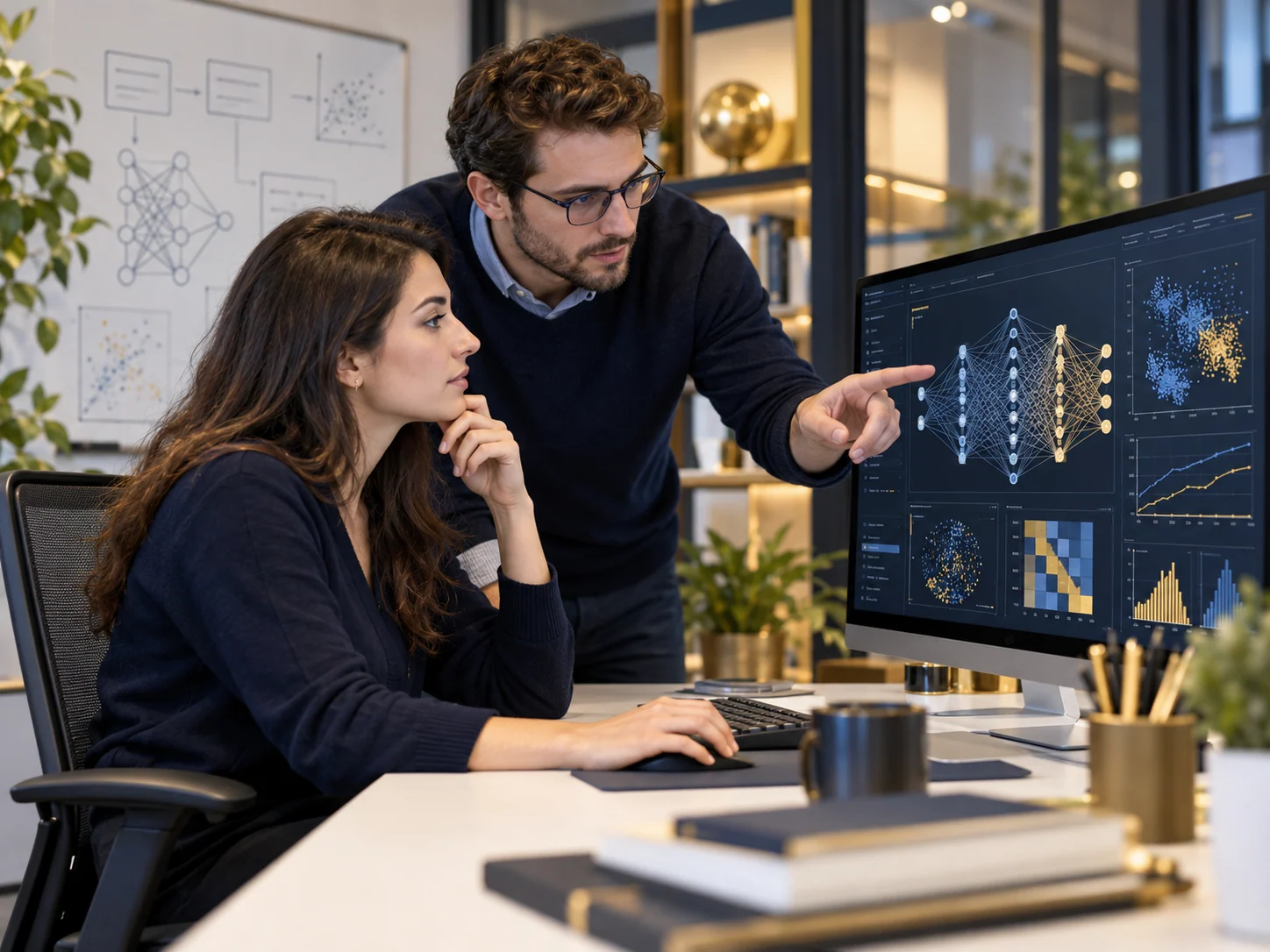 Dos profesionales revisan un experimento de aprendizaje automático
