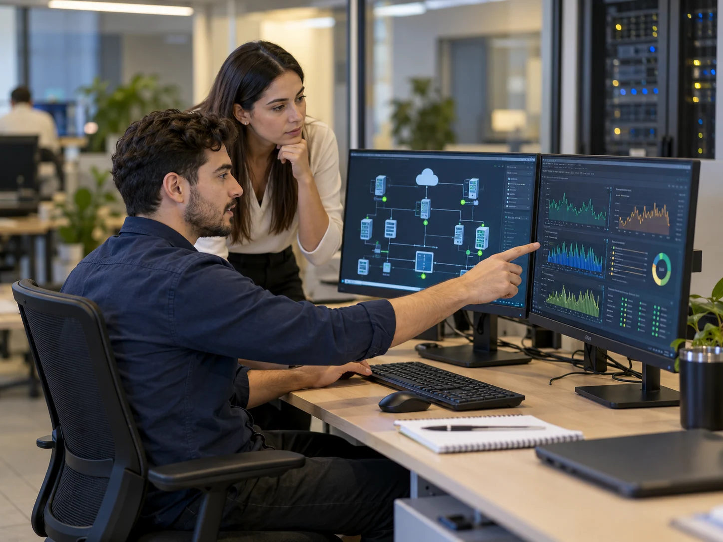 Tecnicatura Superior en Soporte de Infraestructura a Distancia 4 Administradores supervisan la disponibilidad de servicios en pantallas de monitoreo